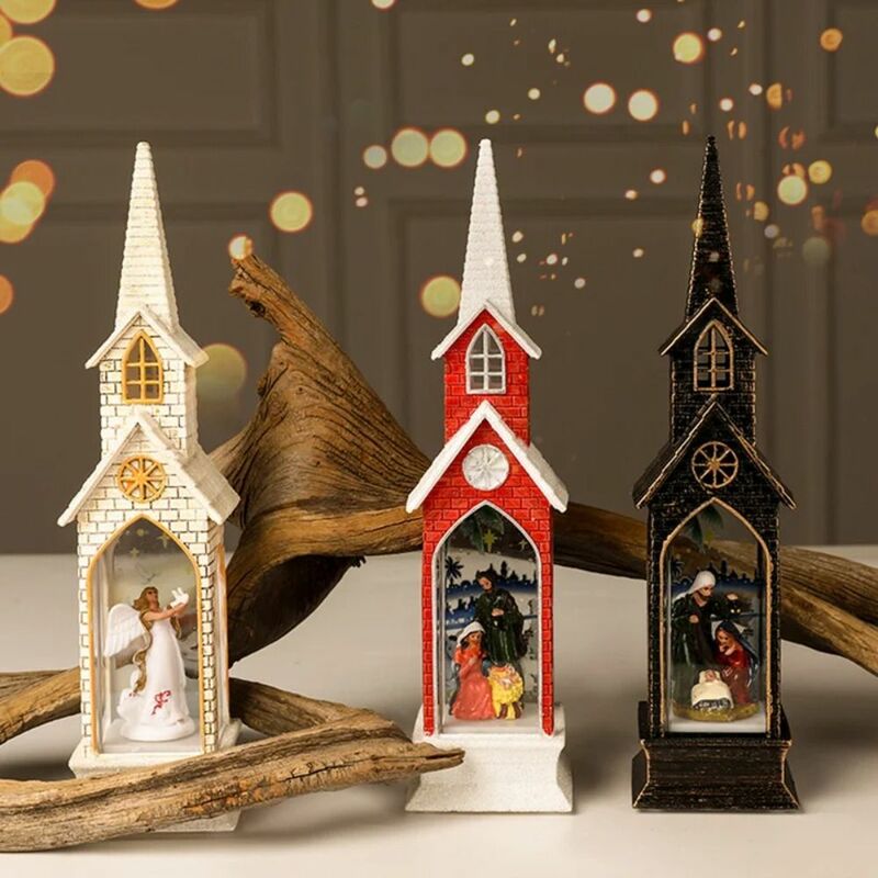 크리스마스 장식 LED 전자 바람 랜턴, 작은 교회 장식, 가톨릭 천사 예수, 성스러운 가정 방 선반 가니쉬