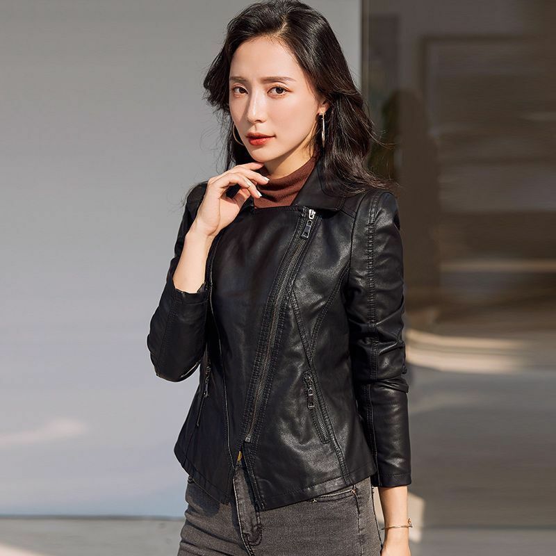 Women's Black Leather Coat 2024 Spring And Autumn New Slim Short Leather Jacket Female Clothing