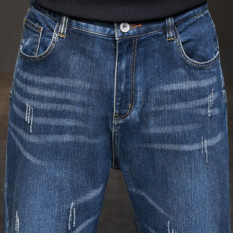 Plus rozmiar 42 niebieskie dżinsy proste męskie luźne Cargo spodnie dżinsowe jesienne ubrania codzienne spodnie Haroun męskie spodnie