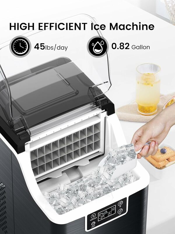 Kndko Eismaschine, 45 lbs/Tag, 2 Möglichkeiten, Wasser hinzuzufügen, Eismaschinen Arbeits platte, selbst reinigende Eismaschine, 24h Timer, perfekt für Zuhause, Büro