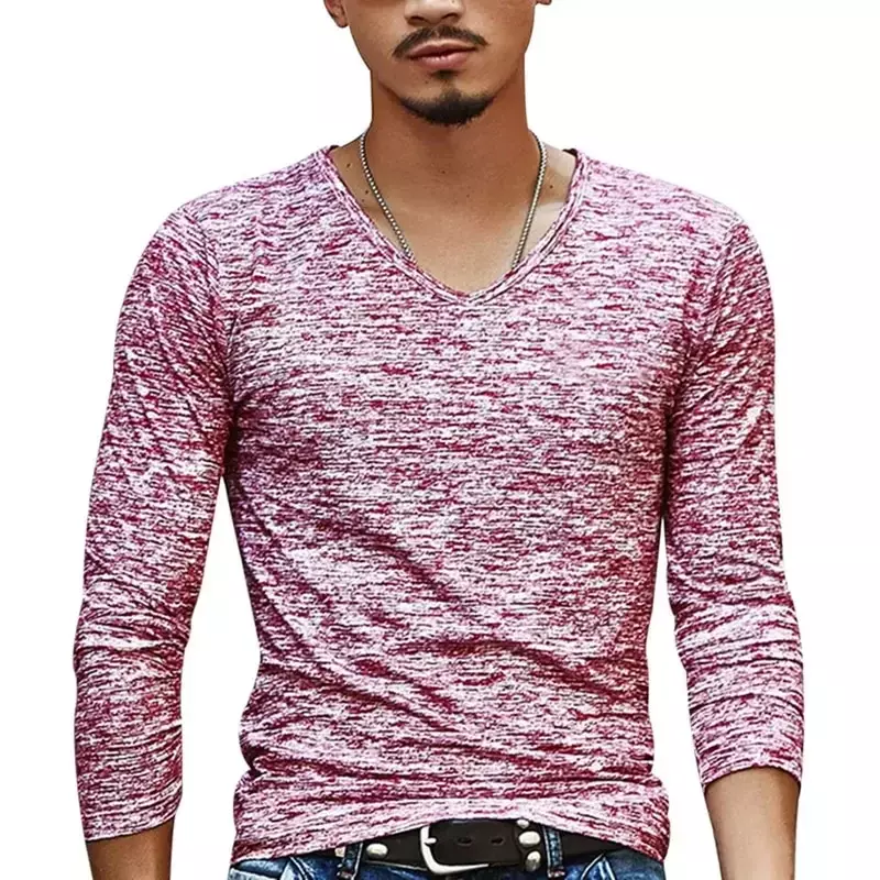 B6014 Мужская футболка с длинным рукавом, футболка с V-образным вырезом, короткая футболка, уличная одежда для фитнеса