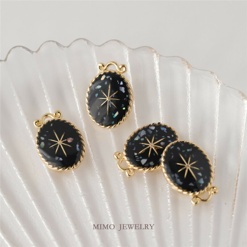 14K pozłacany mosiądz owalne, tajemnicze czarne wisiorki z czarnymi gwiazdami elementy do wyrobu biżuterii majsterkowy dodatek