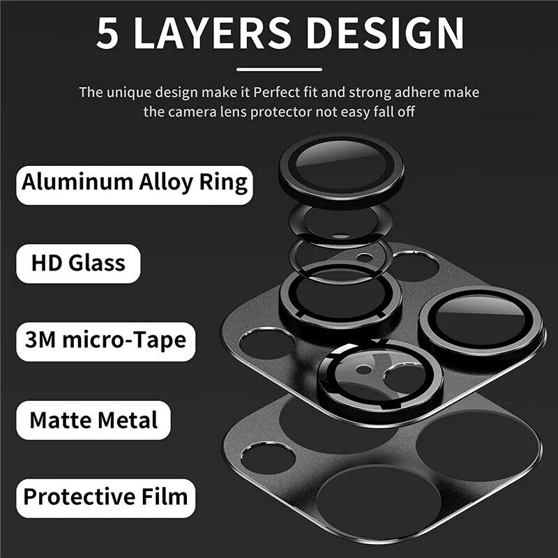 Vidrio Protector de lente de cámara de Metal para IPhone 14 13 15 Pro Max 12 Mini 14 Plus 14Pro 13Min 15Plus, accesorios de cubierta de lente de vidrio