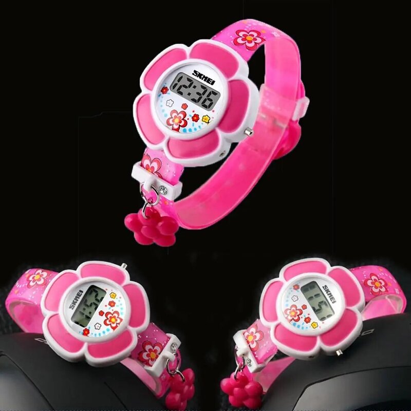 LED Light Watches For Kids Boys Watches Children Electronic Watches Cartoon Wristwatch Korean Silicone Wristwatches Flower