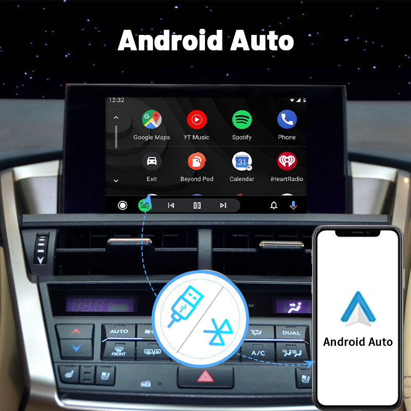 Bezprzewodowy CarPlay Android Auto dla Lexus NX RX IS ES GS RC CT LS LX LC UX GX 2014-2019, z funkcjami odtwarzania samochodów Mirror Link