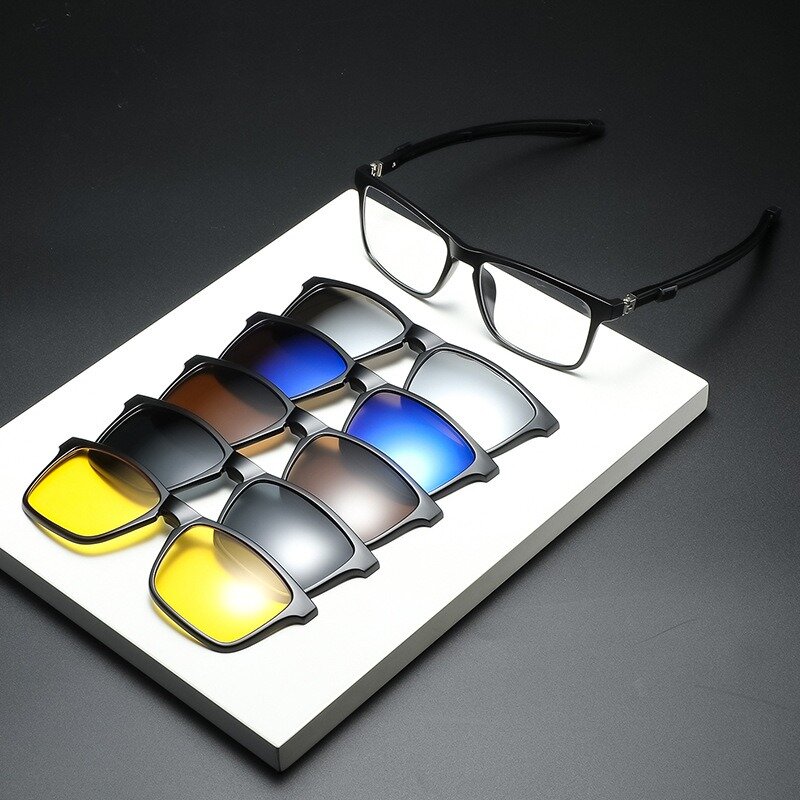 男性用偏光磁気メガネフレーム、眼鏡クリップ付き、男性用メガネ、uv400、2507、5個