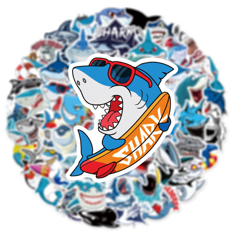 50 buah stiker grafiti seri hiu kartun cocok untuk helm Laptop Dekorasi Desktop mainan stiker DIY grosir