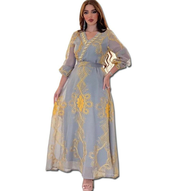 Light Luxury Rhinestone Mesh Embroidered Muslim Arab Dubai Visitor Dress