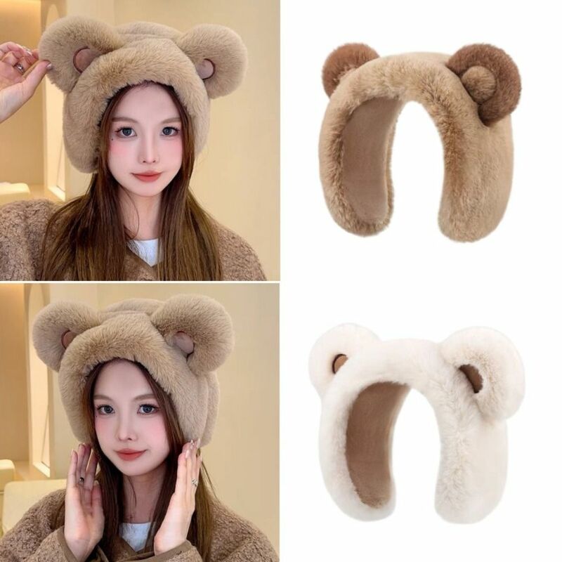 Cold Protection Ear Muffs Fashion Cute Bear Thickened Ear Bags Solid Color Soft Plush Ear Cover Women