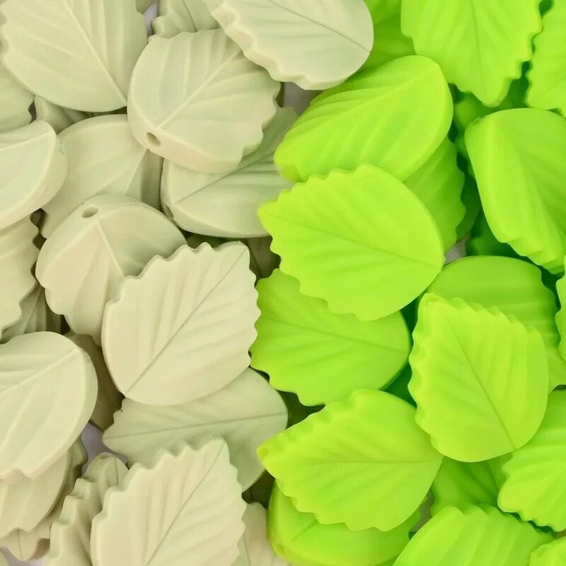 LOFCA  10PCS Leaf Baby Teething Silicone Beads Leaves DIY Food Grade Silicone Toy BPA Free Chew Nurse Gift Teethers Accessories