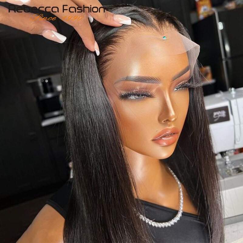 Perruque Bob Lace Front wig brésilienne naturelle lisse, cheveux courts, 13x5x2, pre-plucked, avec Lace transparente, densité 180%
