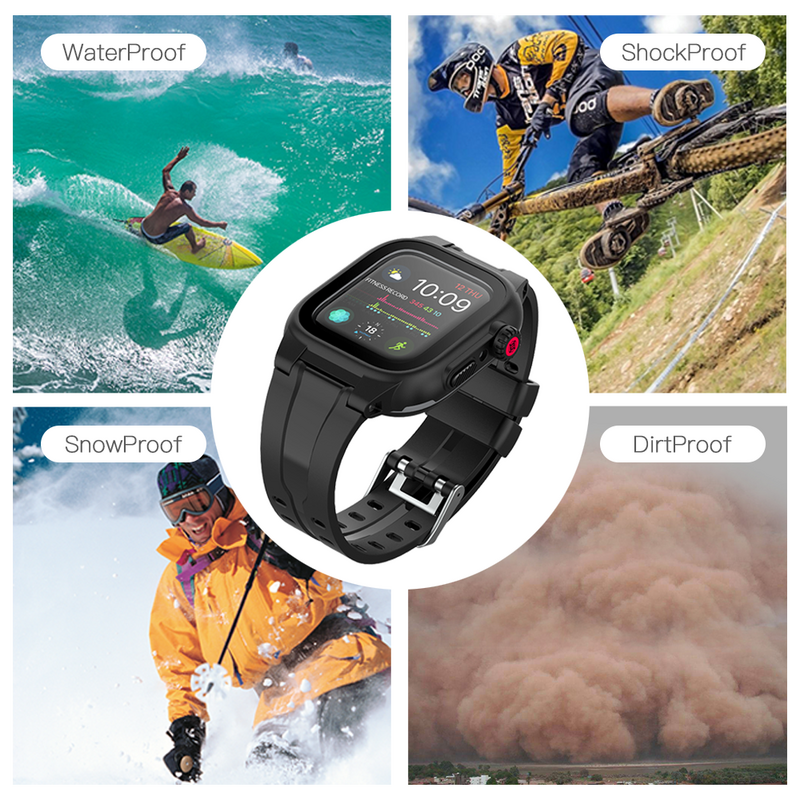 IP68 Waterproof Sport Watch Case for Apple Watch Series 8 7 6 5 4 SE For iWatch S8 S7 45mm 44mm 41mm 40mm Silicone Strap Case