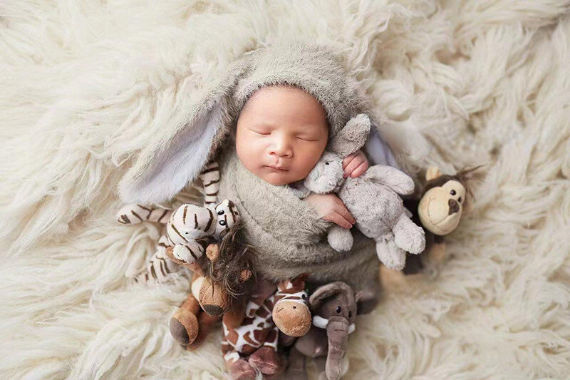 Recém-nascidos Fotografia Hat Wrap Blanket, Lã De Coelho, Capa De Malha, Baby Photoshoot, Adereços Acessórios, 2Pcs por Conjunto