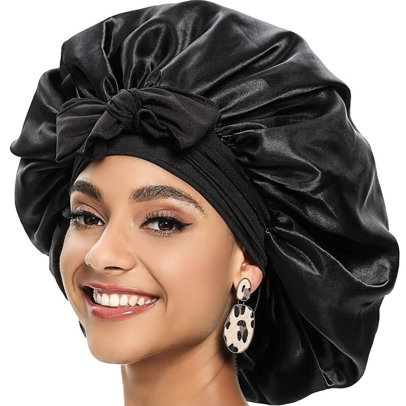 غطاء شعر من الساتان الحريري للنساء ، قبعة نوم ليلية ، قبعة صغيرة مجعدة قبعة شعر ، DM04