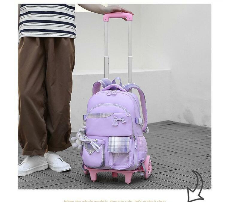 Rolling Backpack for Girls Elementary School Students with Wheels Bookbags Kids trolley Tie Rod Schoolbag on Wheels Travel Bag