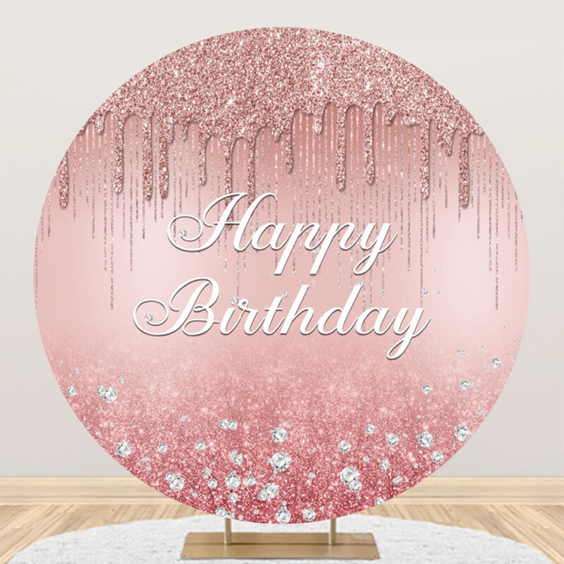 Birthday Round Backdrop Glistering Photography Background Circle Cover for Girls Women Birthday Party Decor Photo Booth Props