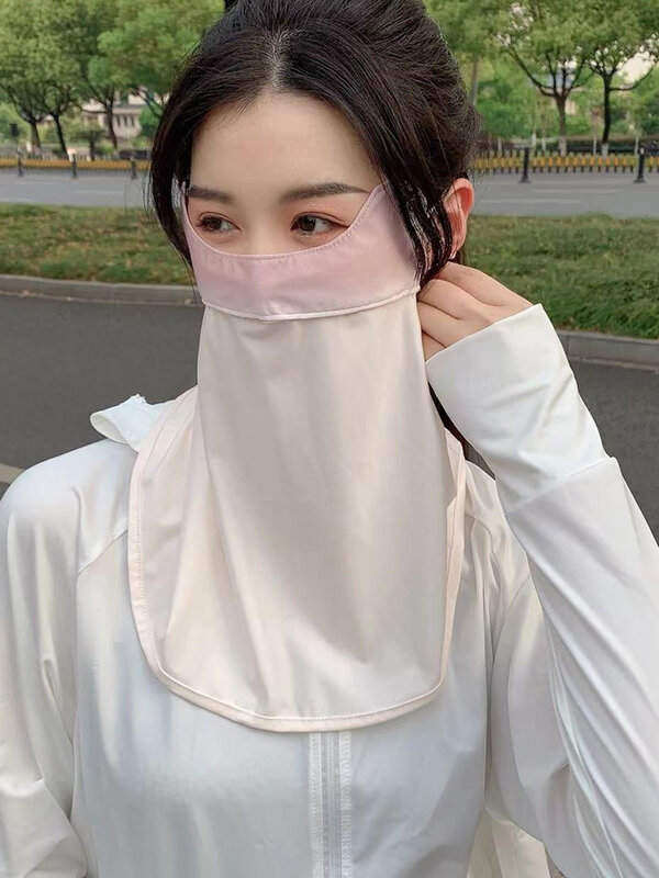Vendita calda nuova maschera da donna in seta di ghiaccio protezione solare estate Facekini Anti-ultravioletto poliestere traspirante