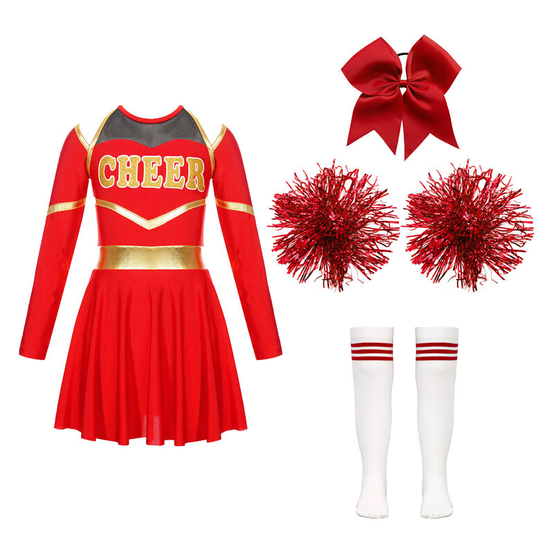 Детская униформа для чирлидинга для девочек, комплекты с цветочными шариками, детские танцевальные наряды для приветливой команды, костюмы для чирлидинга, танцевальная одежда