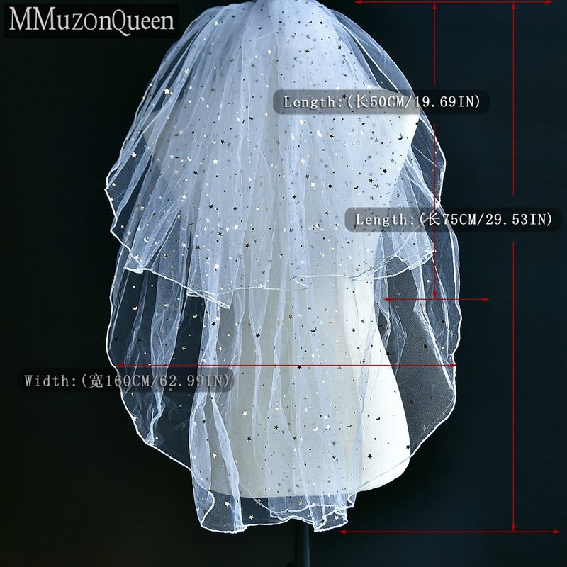 طرحة ترتر قمر MMQ للنساء ، خيوط من مستويين مع مشط ، حجاب زفاف للعروس ، إكسسوارات خطوبة ، تخفيضات كبيرة ، بيع بالجملة ، M14
