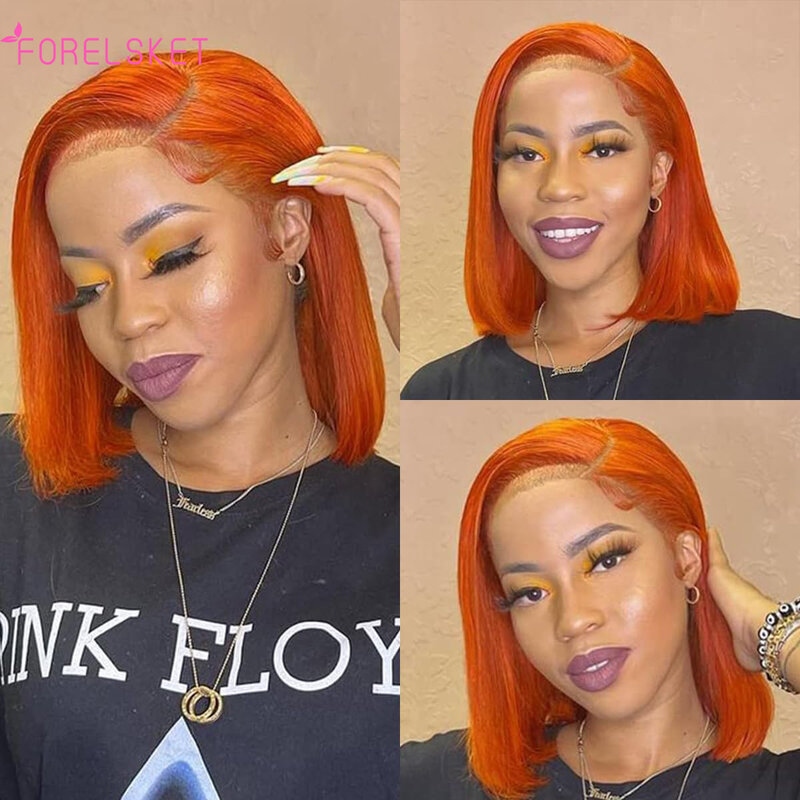 FORELSKET Lace Front Short Bob Wig Indian #350 13X4 Straight T Part Lace Transparent Frontal Wigs Human Hair For Black Woman