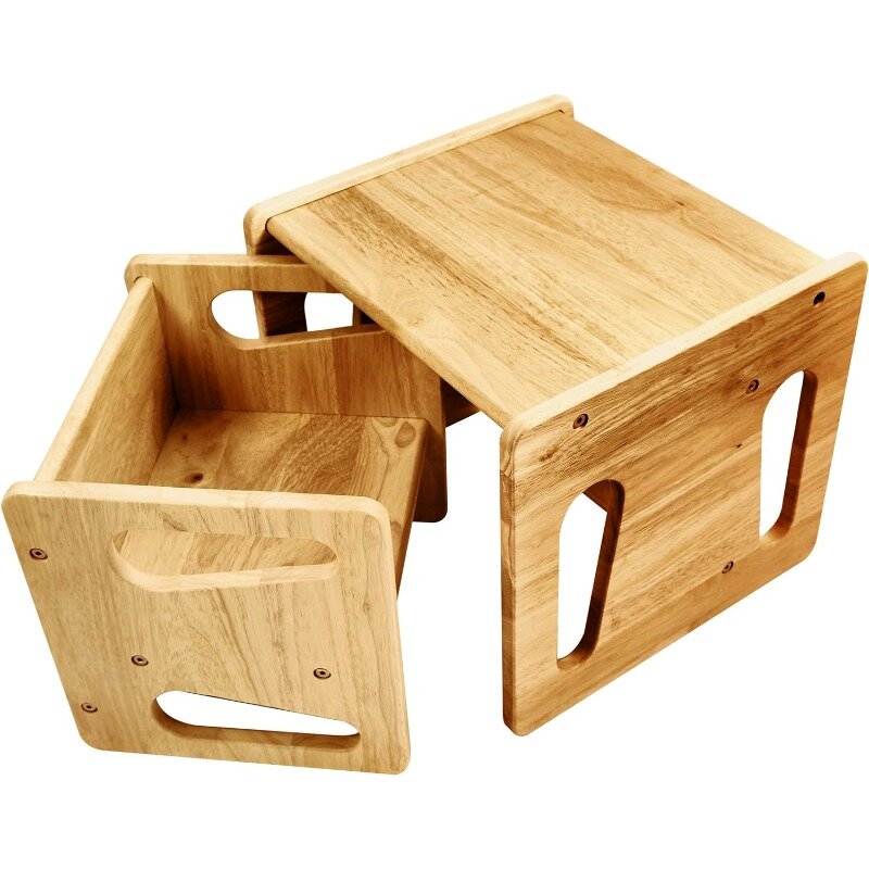 Zestaw stół i krzesło, solidny, zalesiony stół dla maluchów, kostki krzeseł dla małych dzieci, prawdziwe drewno liściaste, mebelki dziecięce
