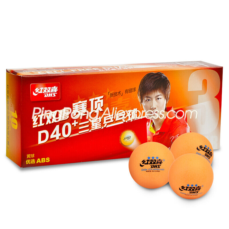 Dhs 3 estrelas bola de tênis de mesa d40 + laranja plástico poli original dhs 3 estrelas amarelo ping pong bolas