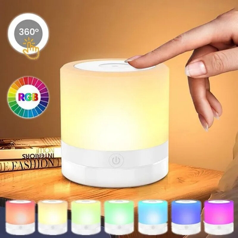 Lampada da comodino in legno con sensore tattile a LED dimmerabile a luce notturna a 7 colori con telecomando a luminosità regolabile Touch