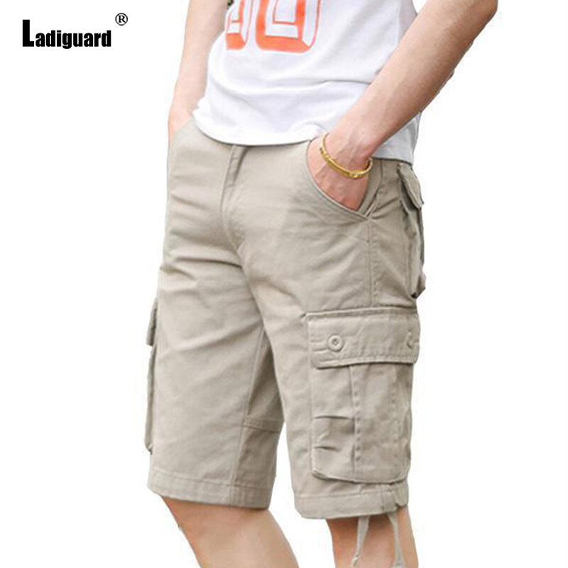 Ladiguard Celana Pendek Kargo Pria Ukuran Plus 2023 Celana Pendek Saku Ritsleting Mode Setengah Musim Panas Baru Celana Hotpants Skinny Luar Ruangan Pria