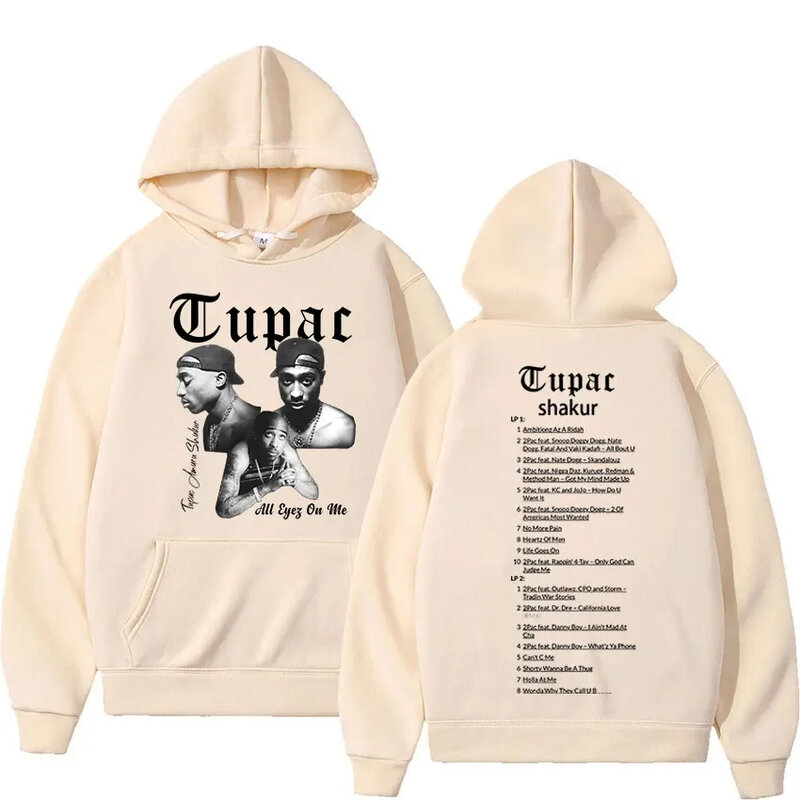 Hip Hop pria bluza z kapturem bluza z kapturem ukuran besar atasan hitam pra Wanita Retro raper Tupac 2pac bluza z kapturem