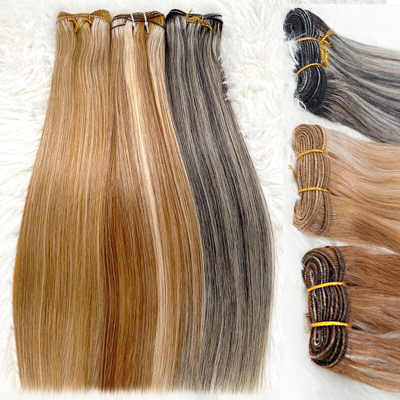 人間の髪の毛のエクステンションで絹のような滑らかな髪のストランド、ヨーロッパのピアミーは横糸で縫う、ブロンドの自然な髪