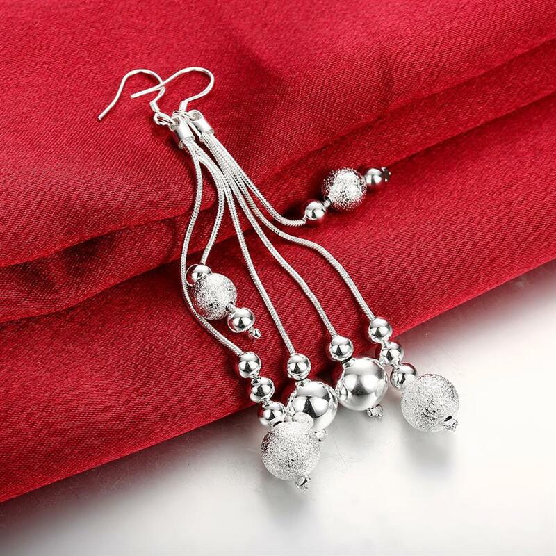 Nieuwe Hoge Kwaliteit Mode Sieraden 925 Sterling Zilveren Oorbellen Voor Vrouw Kwastje Kraal Drop Oorbellen Bruiloft Vakantie Geschenken