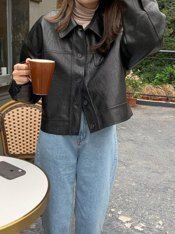 Женская винтажная байкерская куртка из ПУ кожи, с длинным рукавом
