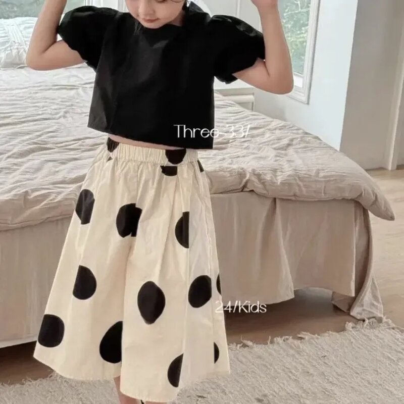 여아용 와이드 레그 팬츠 투피스 세트, 한국 에디션 아동복, 신상 키즈 베이비 탑, 여름