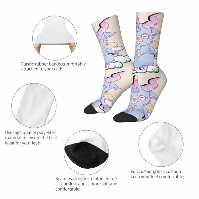 Kawaii Baphomet desain tema kaus kaki kru aksesoris untuk wanita nyaman gaun kaus kaki