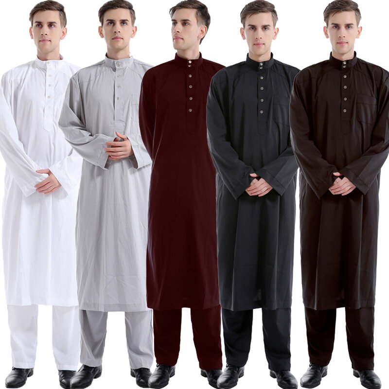 Conjunto Muçulmano de Túnica Longa para Homens, Thobe, Jubba, Ramadã, Árabe, Paquistão, Dubai, Arábia Saudita, Eid, Turquia, Abaya, Vestuário Masculino Islã, Vestido Caftan