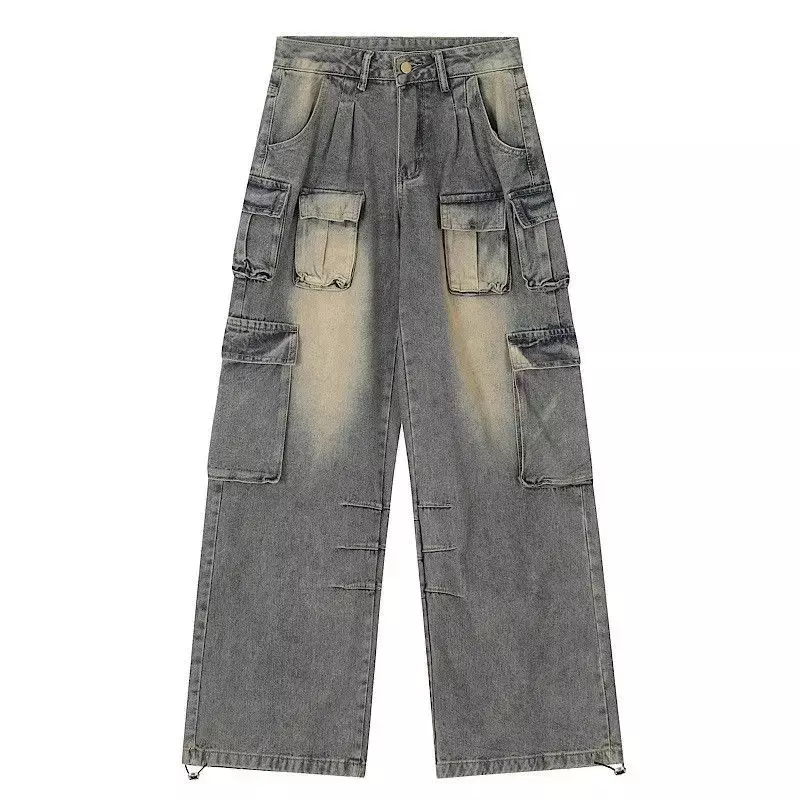 American JC-pantalones vaqueros de pierna ancha lavados para mujer, pantalones holgados de moda, estilo multibolsillo, cintura alta, y2k