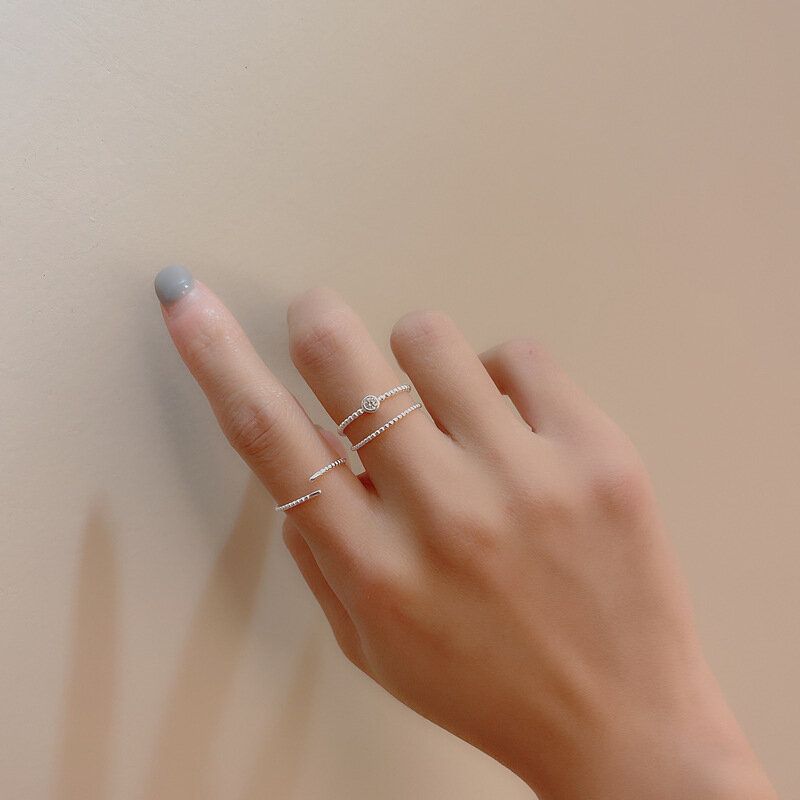 S925 Sterling Silver Anéis Simples Mulher Elegante Banhado A Ouro Anel Com Rodada Bead Coreano Moda Fine Jewelry Gift Direct Deal