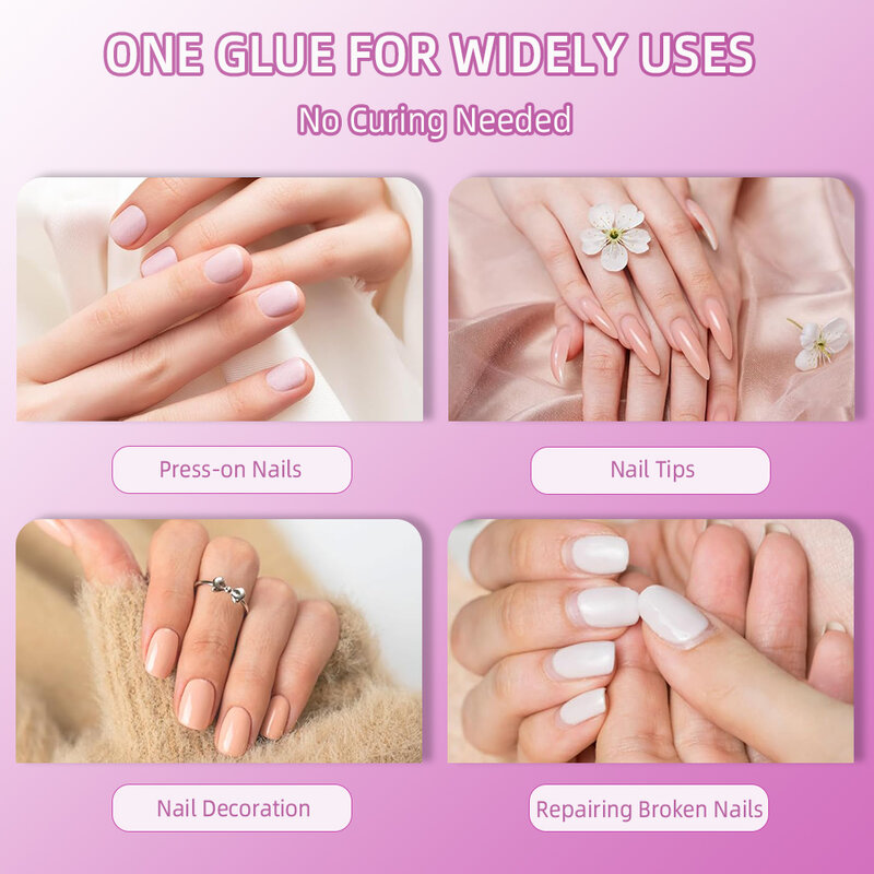 1/2/3/4/5Pcs 8ml Fast Dry Nail Glue with Brush for False Nail Tips Strong Adhesive Nail Rhinestones Jewelry Glue Manicure Tools