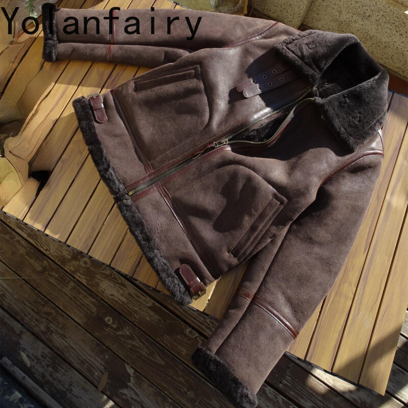 男性用のオリジナルの天然毛皮コート,冬用ジャケット,本物の羊の革とウール,集積回路,NFC,2023