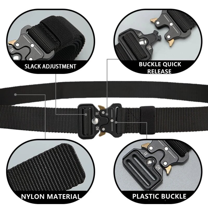 Cinturón táctico de caza al aire libre para hombres, hebilla multifunción de nailon, cinturón de lona de Cuerpo de Marines de alta calidad, hebilla de plástico