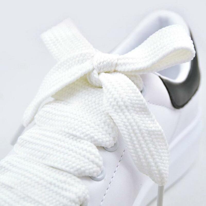 Tali sepatu olahraga untuk wanita, tali sepatu sneakers olahraga santai putih elastis lebar dua lapis 1.5CM, aksesori tali sepatu kets wanita
