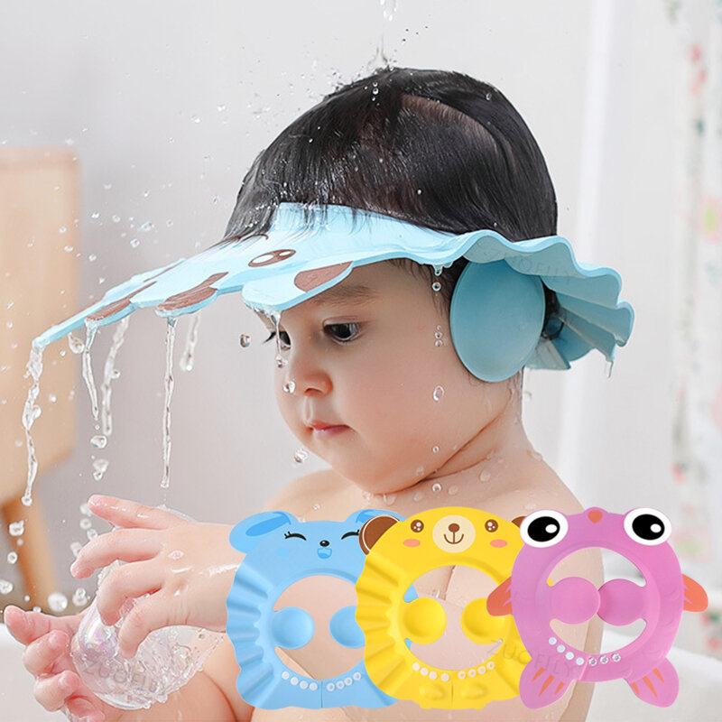 Gorro suave ajustable para ducha de bebé, gorro para lavar el cabello, protección para los oídos, champú seguro para niños, protección para la cabeza