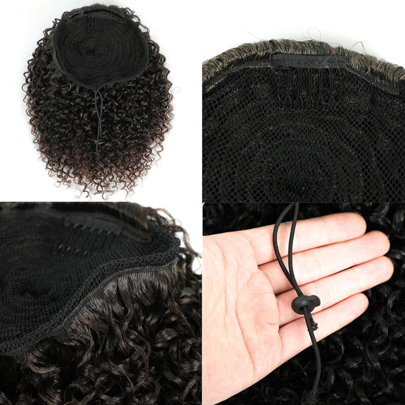Krótki, puszysty, modny kucyk ze sznurkiem Afro perwersyjne kręcone włosy doczepiane Clip in w wiązkę dla kobiety bezklejowa peruka na co dzień