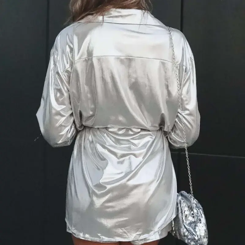 Damska pojedyncza jednorzędowa koszula jesień/zima jednolity kolor z długimi rękawami luźny Top elegancka i modna damska kurtka biurowa MYQH14