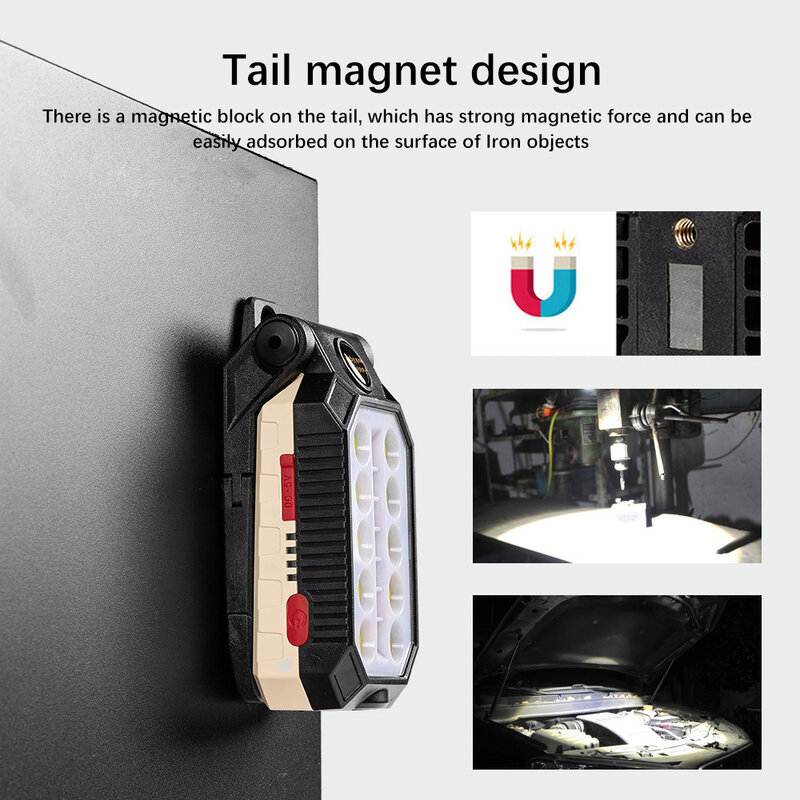 ZHIYU-LED COB Work Light, Lanterna recarregável portátil, Lanterna de acampamento magnética impermeável, Magnet Design com Power Display