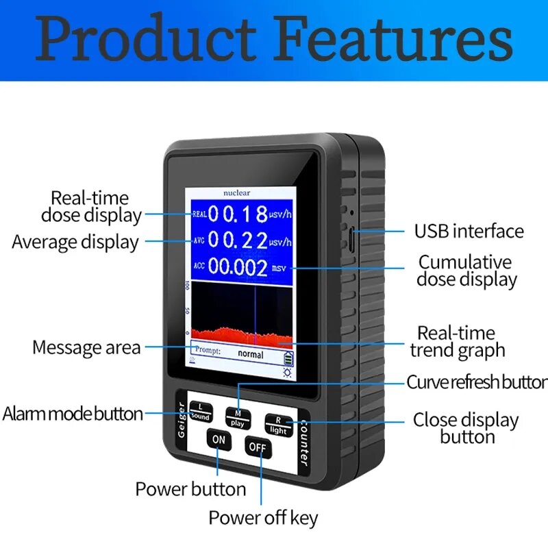 XR-1 BR-9B Portable Geiger Counter Nuclear Radiation Detector Personal Dosimeter Marble Tester X-Ray Radiation Dosimeter