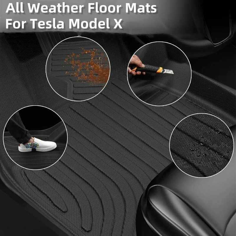 Per Tesla Model X 2016-2020 5 6 e 7 posti tappetini per tutte le stagioni, Set completo di tappetini di protezione accessori guida a sinistra