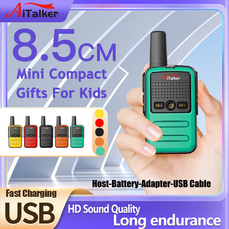 AiTalker-walkie-talkie Mini, Radio de 1 ~ 5Km, UHF, regalo, transceptor bidireccional, fuselaje colorido, nueva licencia, habla gratis