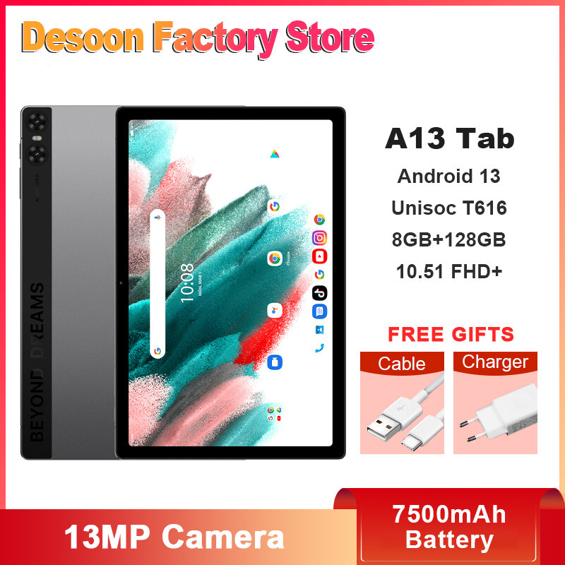 UMIDIGI A13 Tablet cerdas, ponsel pintar Tablet 10.51 "FHD + unioc T616 Octa Core Android 13 8GB + 128GB 7500mAh Kamera 13MP