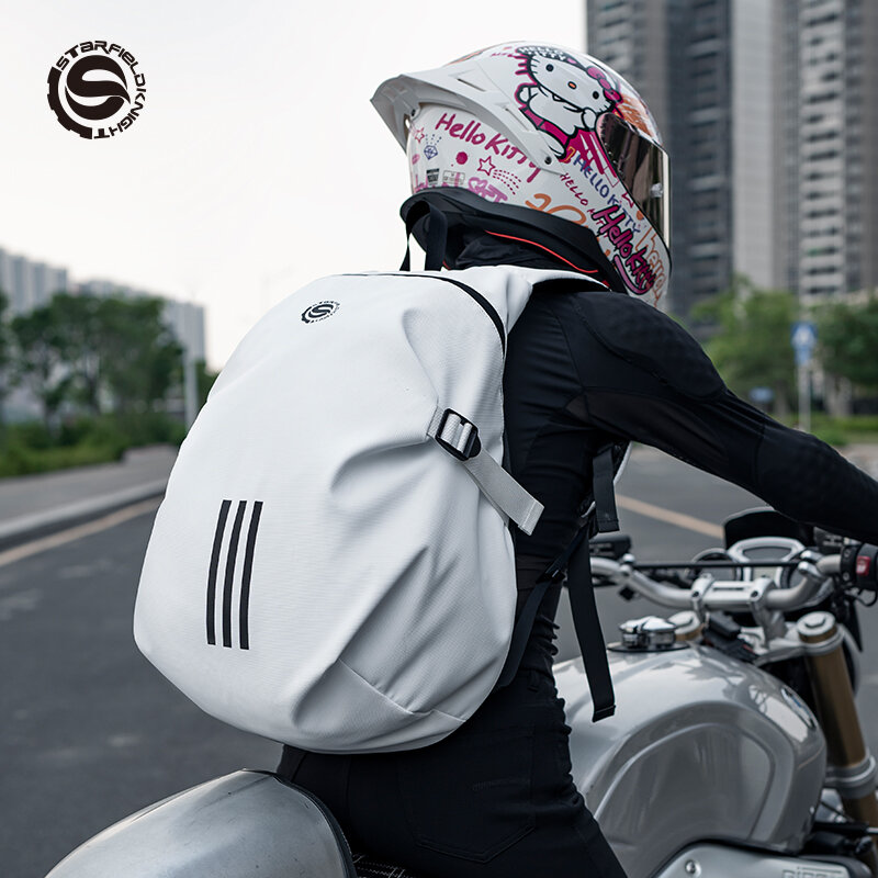 SFK 야외 여행 다기능 오토바이 라이딩 배낭, 방수 대용량 흰색 헬멧 가방, 야간 반사 로고